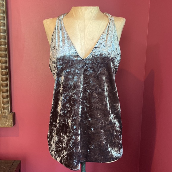 Zara Woman Silver Crushed Velvet Open Back Tank Top - Picture 3 of 6